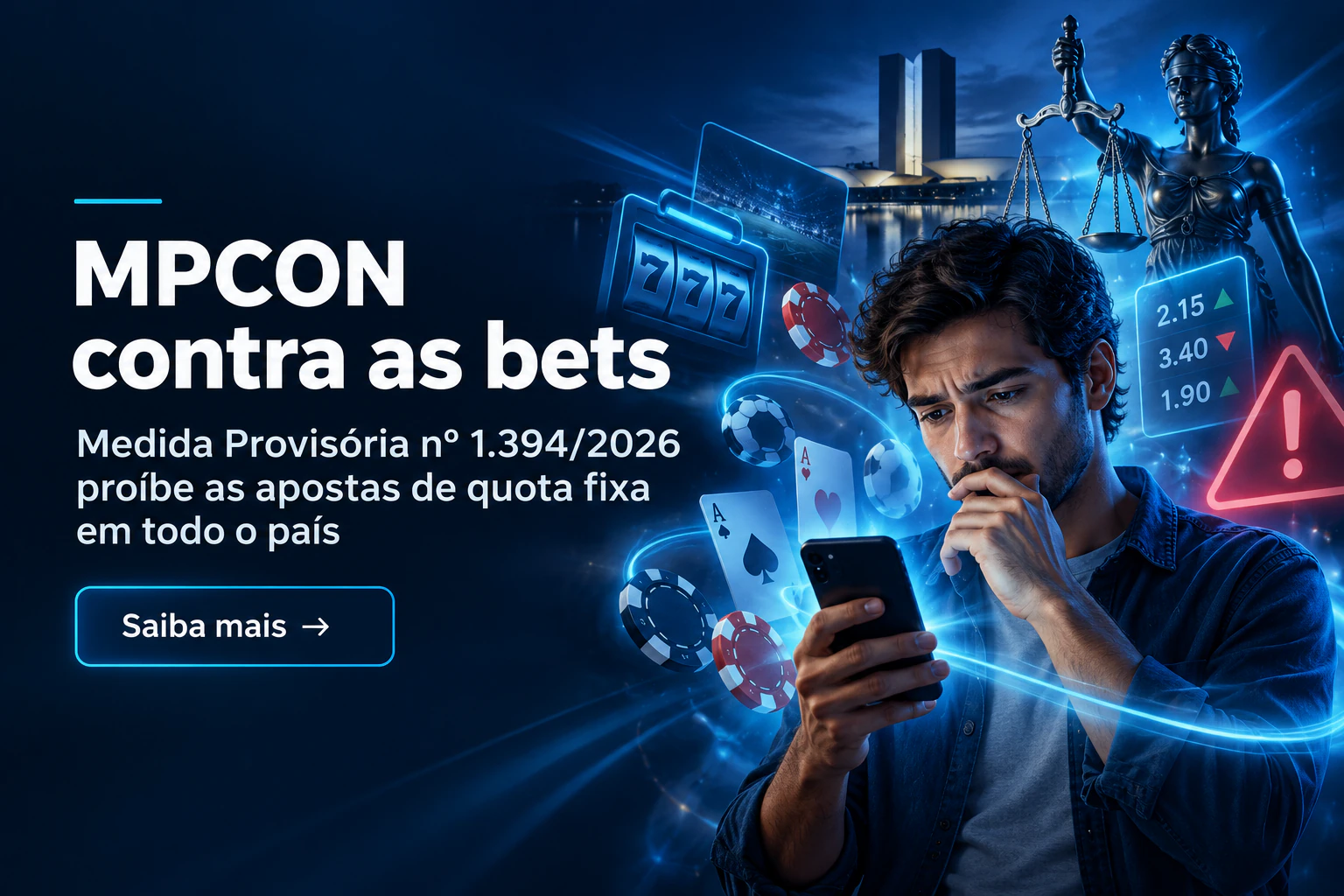 MPCON contra as bets. Medida Provisória nº 1.394/2026 proíbe as apostas de quota fixa em todo o país. Saiba mais.